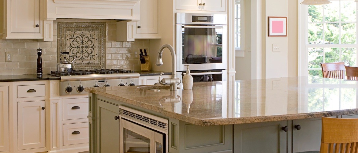 This beautiful kitchen has a granite countertop
